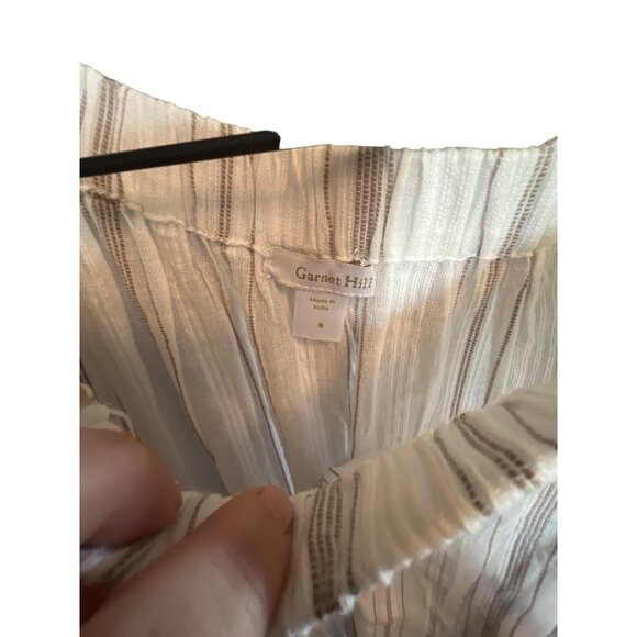 Garnet Hill Off Shoulder 3/4 Sleeve Dress White Tan Stripe Size Small - Picture 3 of 3